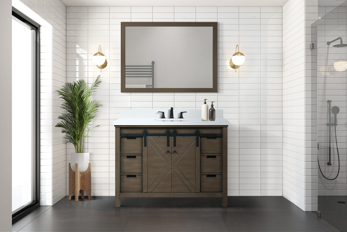Marsyas 48 in. Freestanding Bathroom Vanity with White Quartz top, White Square Sink