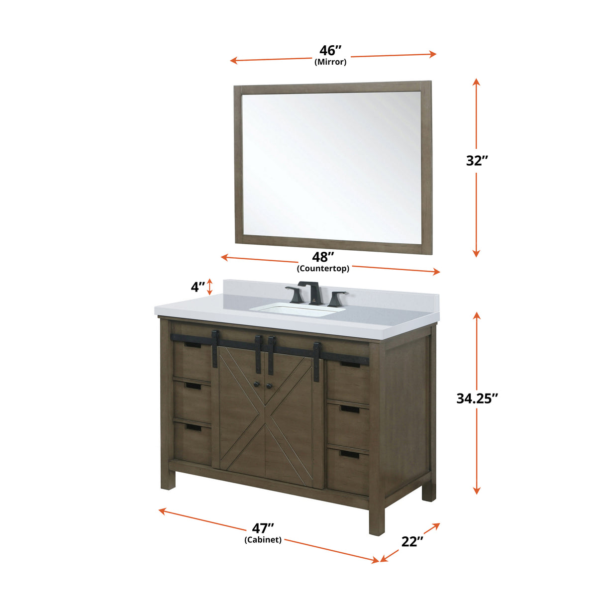 Marsyas 48 in. Freestanding Bathroom Vanity with White Quartz top, White Square Sink