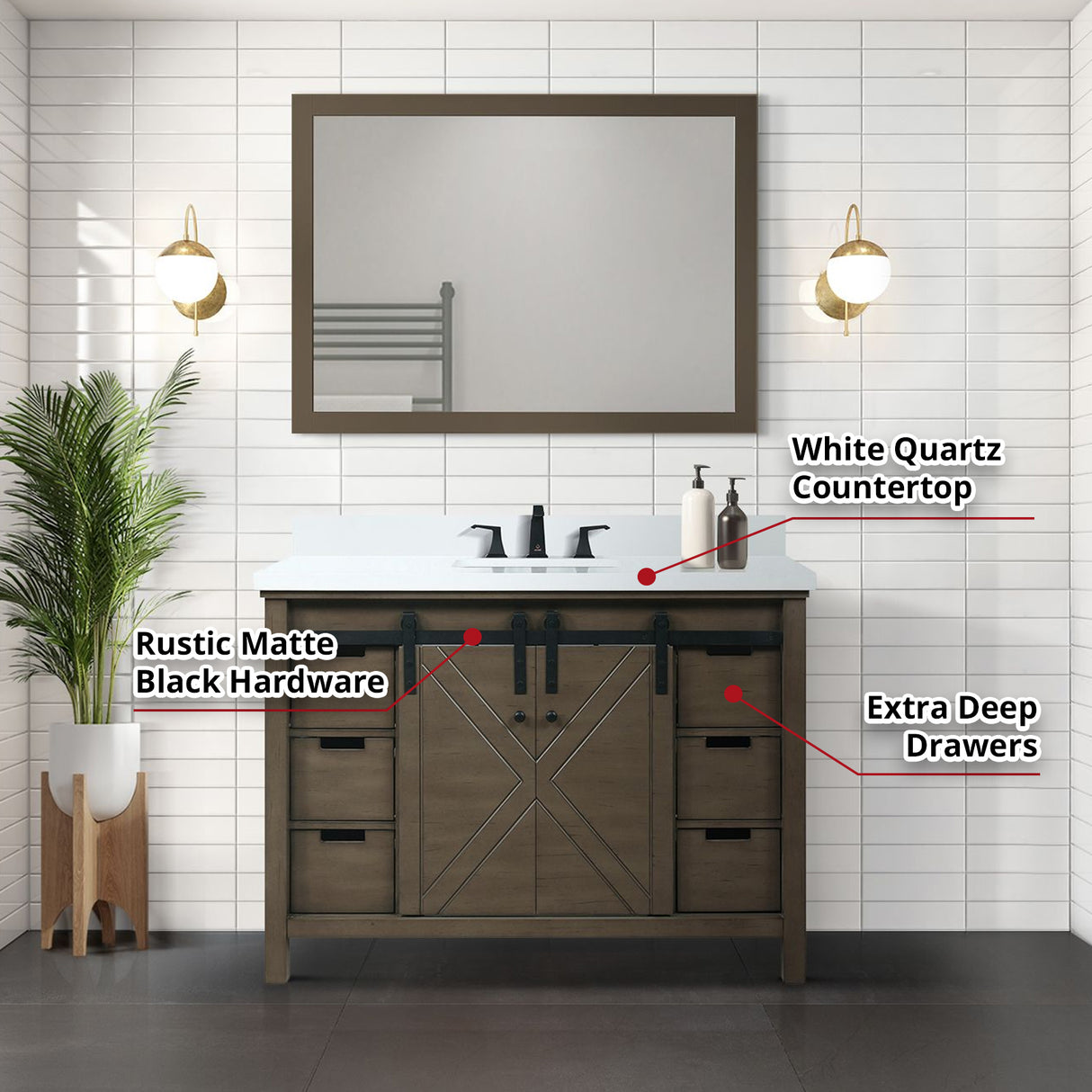 Marsyas 48 in. Freestanding Bathroom Vanity with White Quartz top, White Square Sink