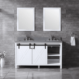 Marsyas 60" White Double Vanity, Grey Quartz Top, White Square Sinks and no Mirror