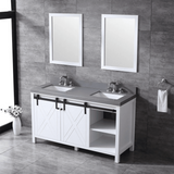 Marsyas 60" White Double Vanity, Grey Quartz Top, White Square Sinks and no Mirror