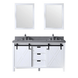 Marsyas 60" White Double Vanity, Grey Quartz Top, White Square Sinks and 24" Mirrors