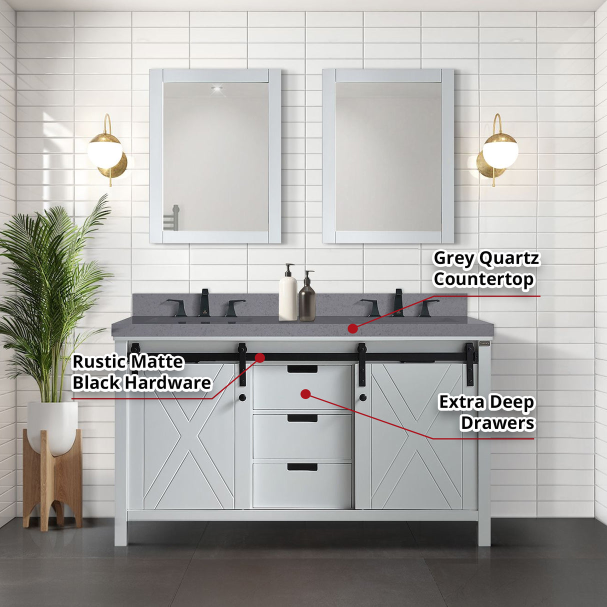 Marsyas 60 in. Freestanding Bathroom Vanity with White Quartz top, White Square Sink