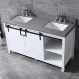 Marsyas 60" White Double Vanity, Grey Quartz Top, White Square Sinks and 24" Mirrors