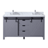 Marsyas 60 In. Freestanding Dark Grey Bathroom Vanity With Double Undermount Ceramic Sink, White Carrara Marble Top