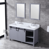 Marsyas 60 In. Freestanding Dark Grey Bathroom Vanity With Double Undermount Ceramic Sink, White Carrara Marble Top