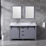 Marsyas 60 In. Freestanding Dark Grey Bathroom Vanity With Double Undermount Ceramic Sink, White Carrara Marble Top