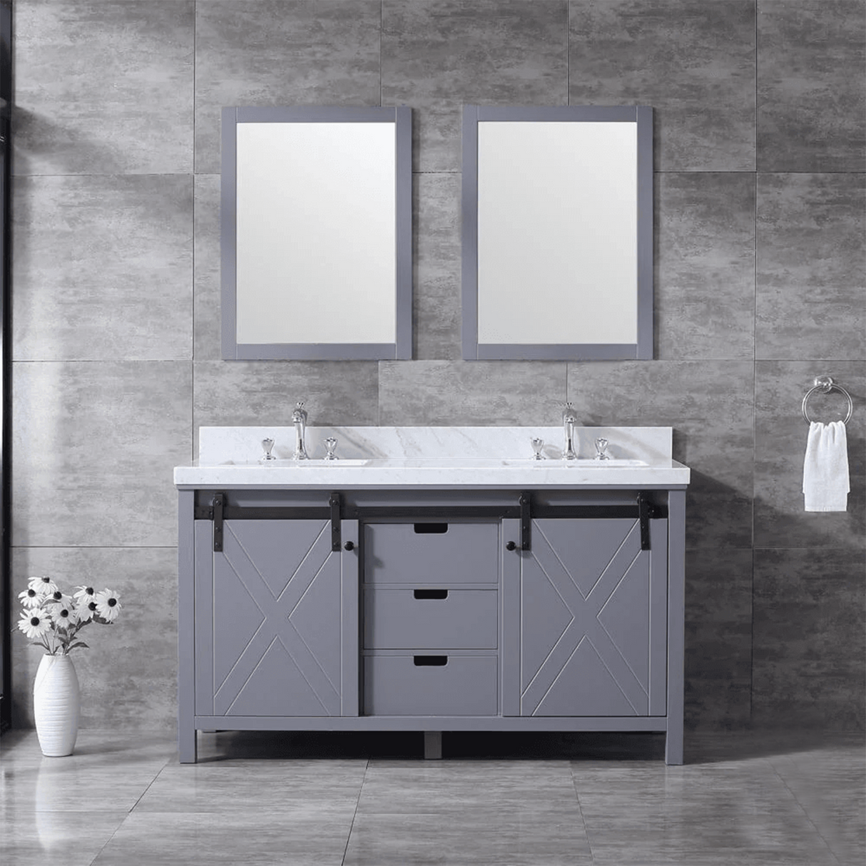 Marsyas Freestanding Dark Grey Freestanding Bathroom Vanity With Undermount Ceramic Sink, White Carrara Marble Top