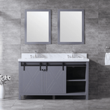 Marsyas 60 In. Freestanding Dark Grey Bathroom Vanity With Double Undermount Ceramic Sink, White Carrara Marble Top