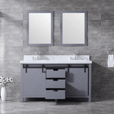 Marsyas 60 In. Freestanding Dark Grey Bathroom Vanity With Double Undermount Ceramic Sink, White Carrara Marble Top