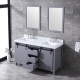 Marsyas 60 In. Freestanding Dark Grey Bathroom Vanity With Double Undermount Ceramic Sink, White Carrara Marble Top