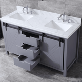 Marsyas 60 In. Freestanding Dark Grey Bathroom Vanity With Double Undermount Ceramic Sink, White Carrara Marble Top