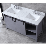 Marsyas 60 In. Freestanding Dark Grey Bathroom Vanity With Double Undermount Ceramic Sink, White Carrara Marble Top