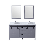 Marsyas 60 In. Freestanding Dark Grey Bathroom Vanity With Double Undermount Ceramic Sink, White Carrara Marble Top, & 24 In. Mirrors