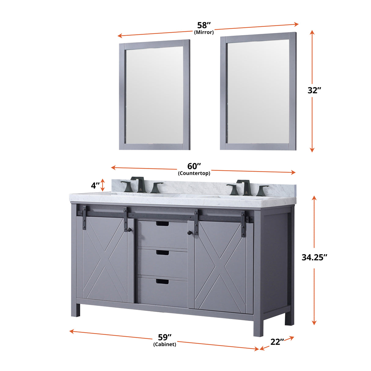 Marsyas 60 in. Freestanding Bathroom Vanity with White Quartz top, White Square Sink