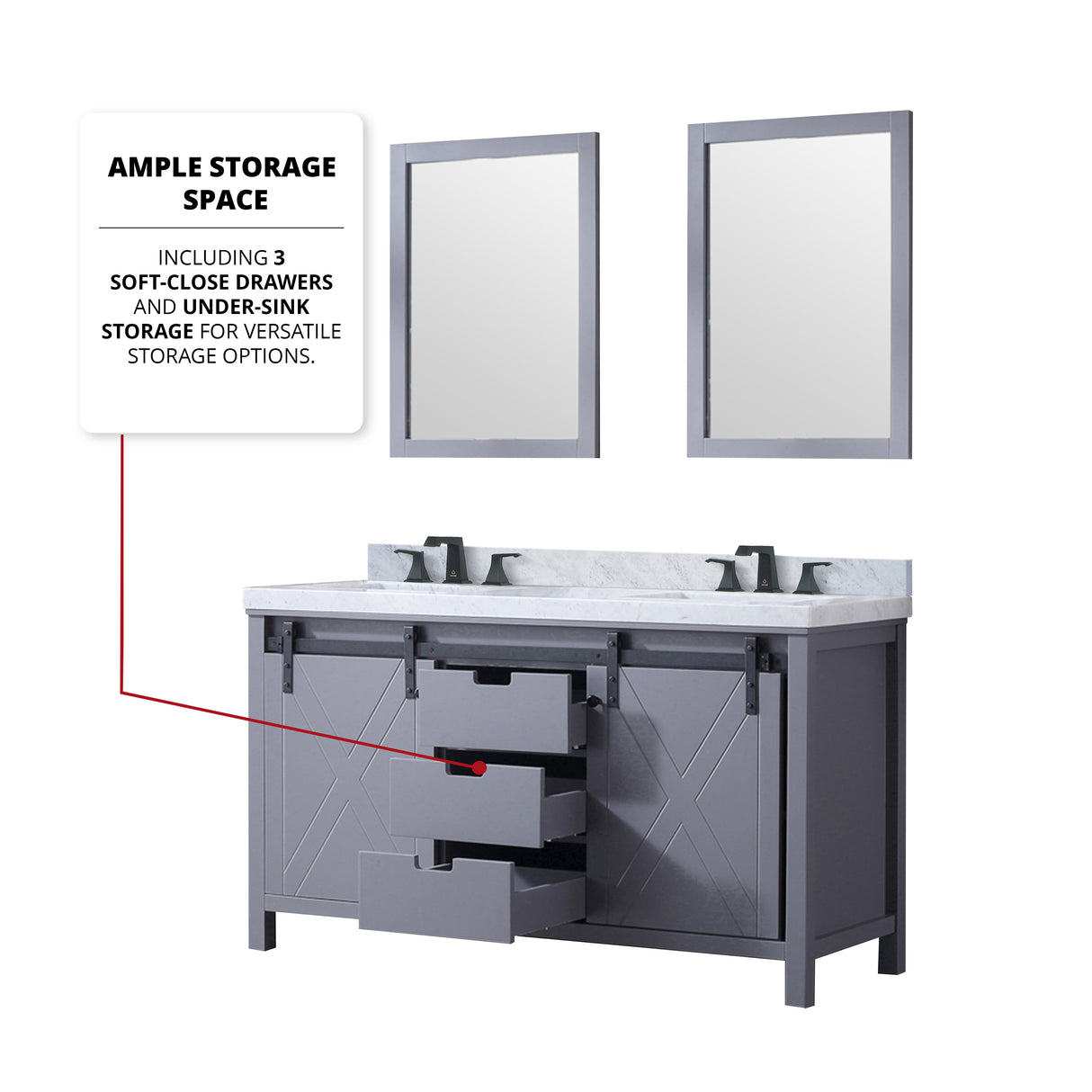 Marsyas 60 in. Freestanding Bathroom Vanity with White Quartz top, White Square Sink