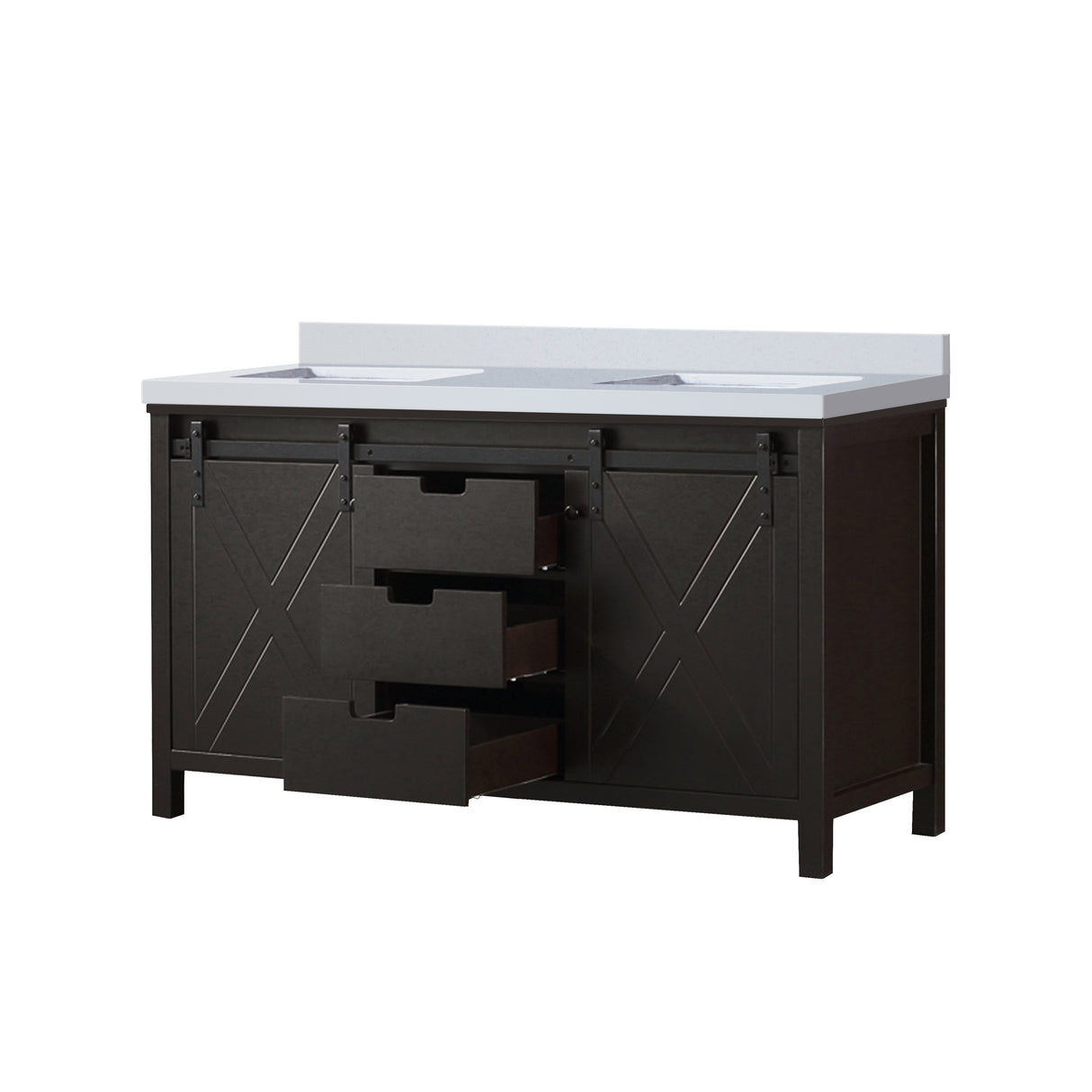 Marsyas 60 in. Freestanding Bathroom Vanity with White Quartz top, White Square Sink