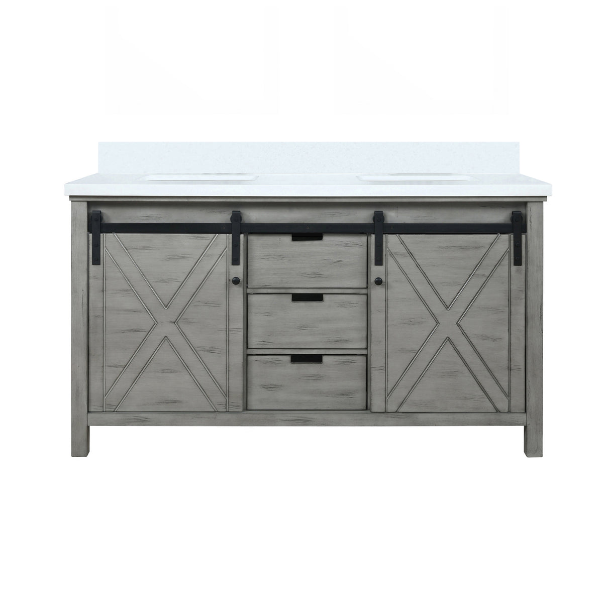 Marsyas 60 in. Freestanding Bathroom Vanity with White Quartz top, White Square Sink