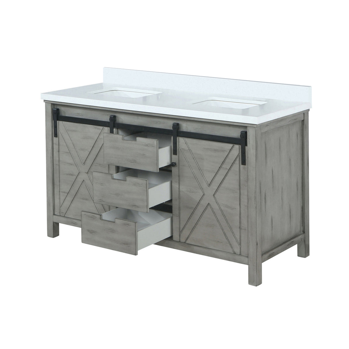Marsyas 60 in. Freestanding Bathroom Vanity with White Quartz top, White Square Sink