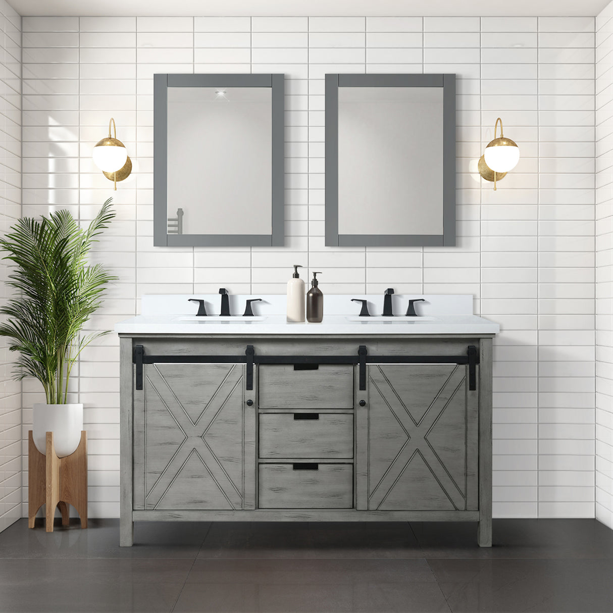 Marsyas 60 in. Freestanding Bathroom Vanity with White Quartz top, White Square Sink