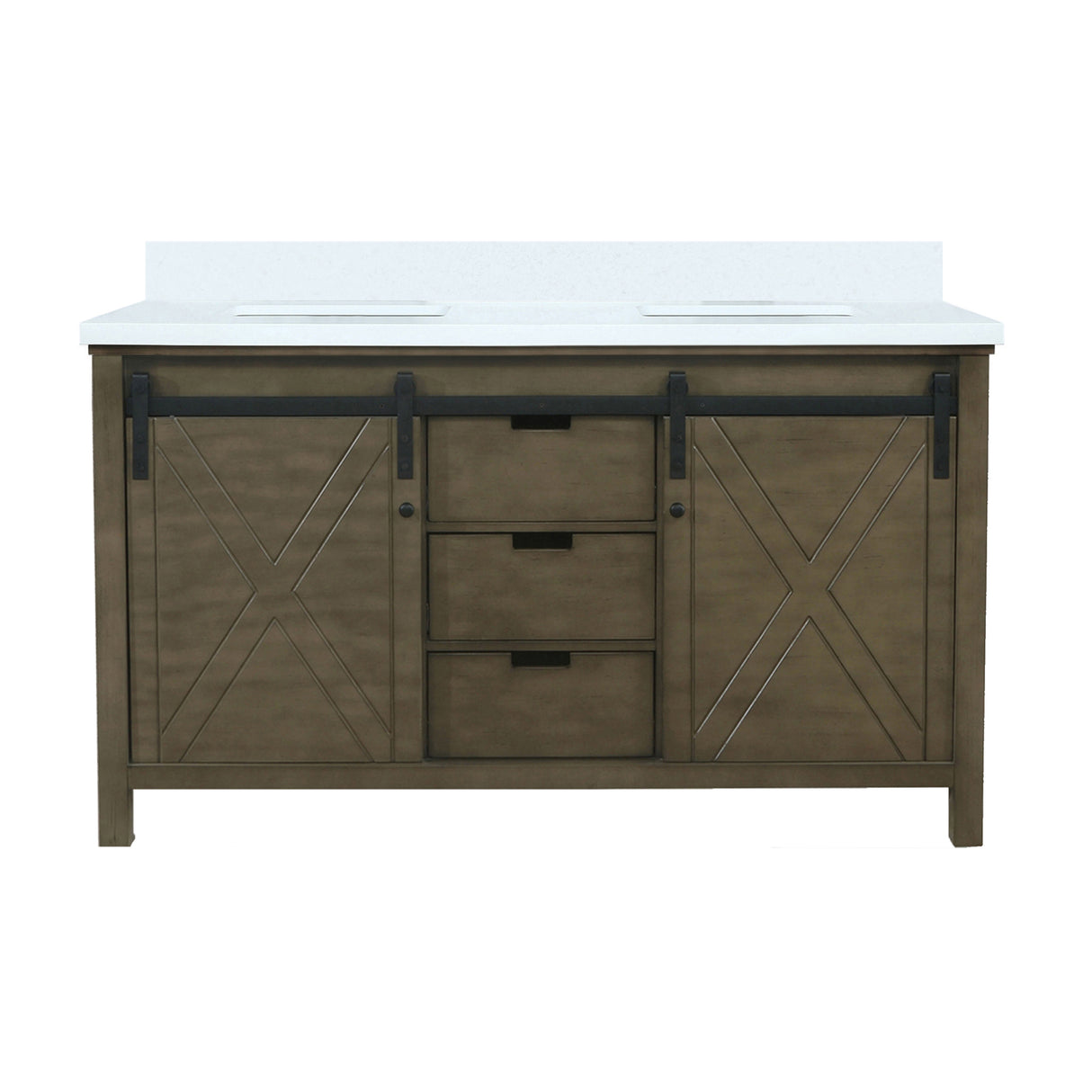 Marsyas 60 in. Freestanding Bathroom Vanity with White Quartz top, White Square Sink