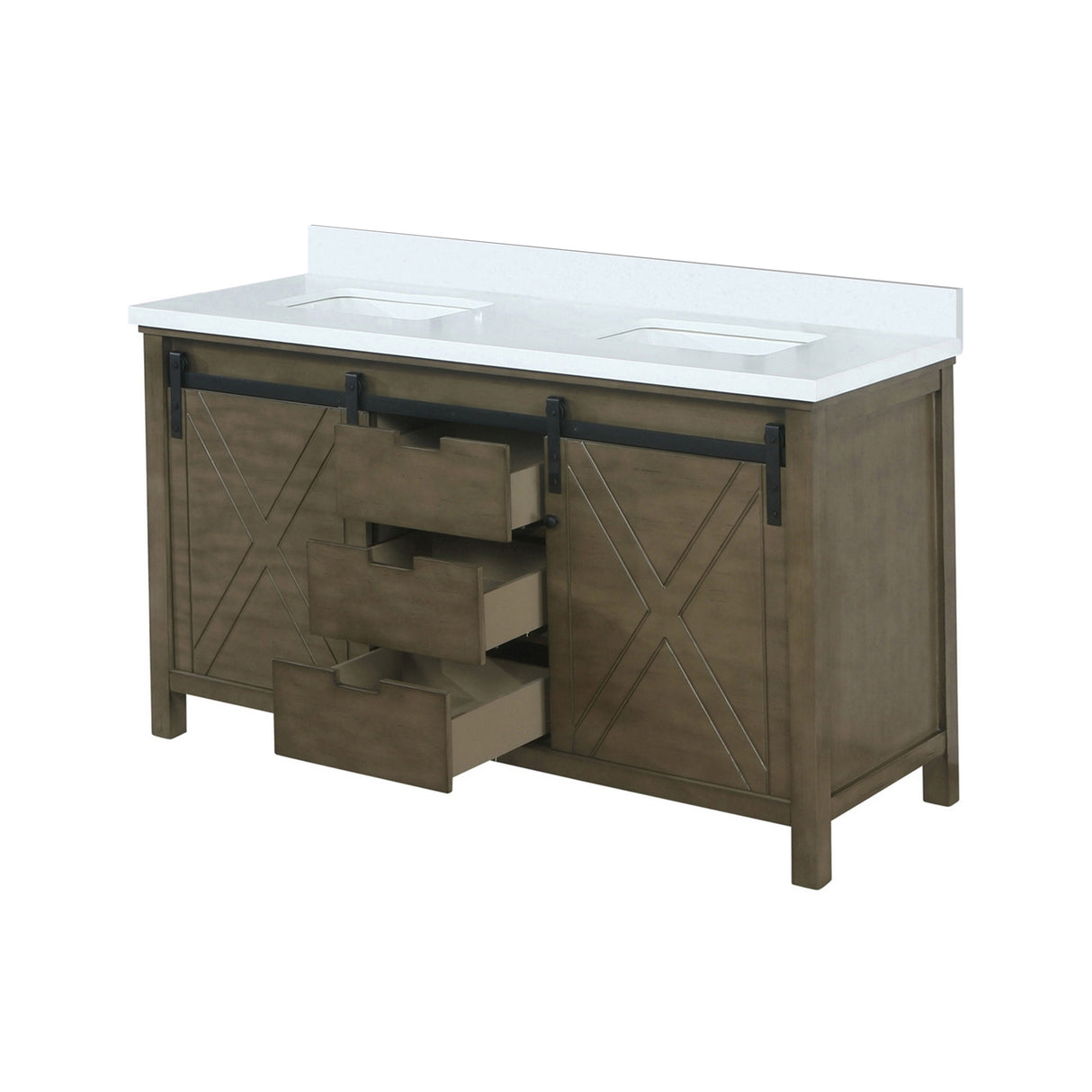 Marsyas 60 in. Freestanding Bathroom Vanity with White Quartz top, White Square Sink