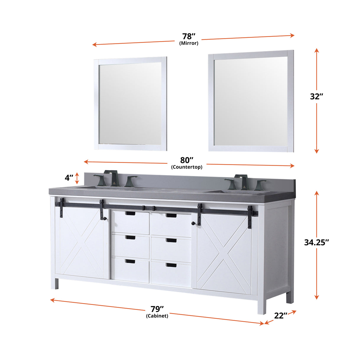 Marsyas 80 in. Freestanding Bathroom Vanity with White Quartz top, White Square Sink