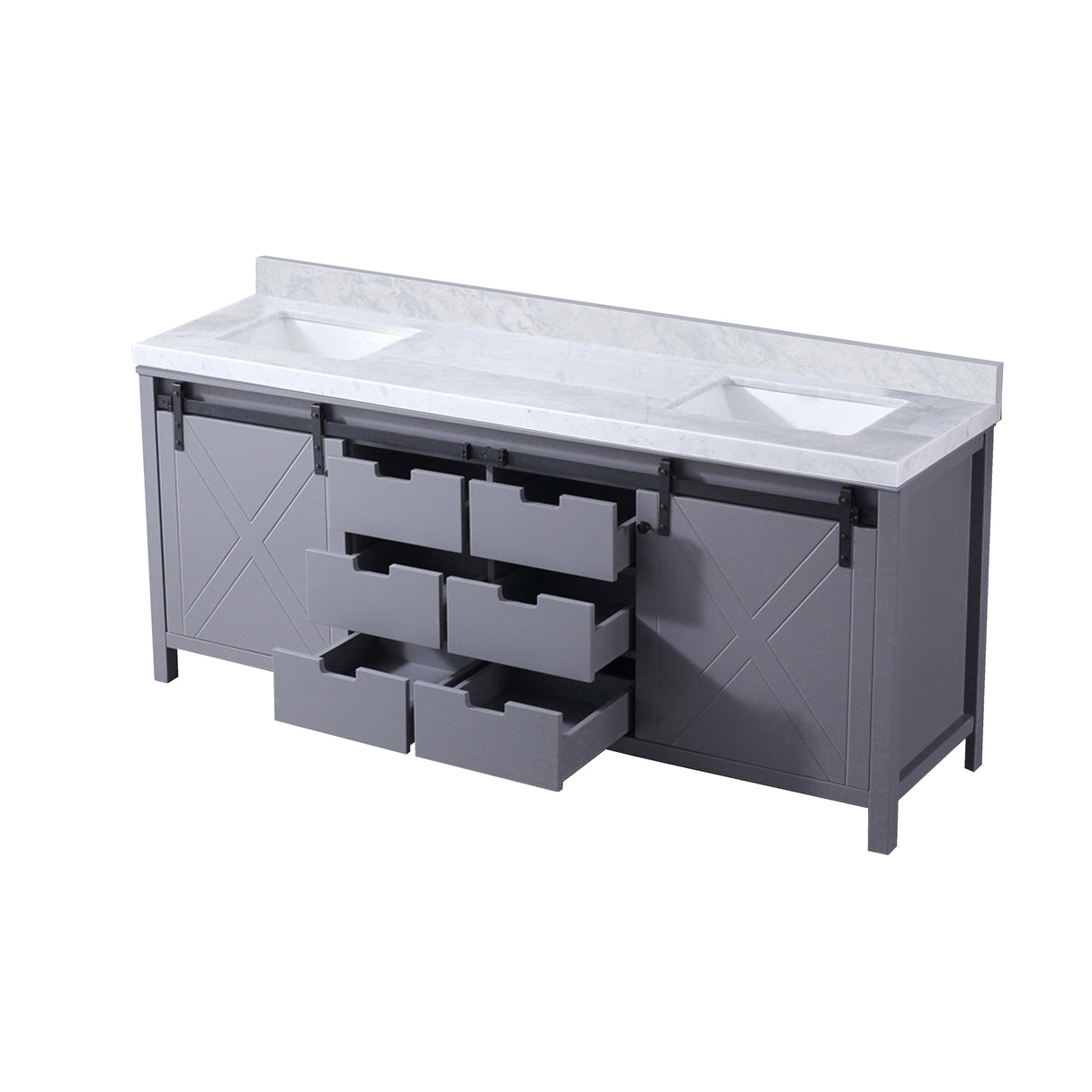 Marsyas 80 in. Freestanding Bathroom Vanity with White Quartz top, White Square Sink