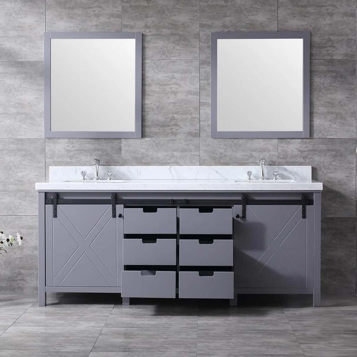 Marsyas Freestanding Dark Grey Freestanding Bathroom Vanity With Undermount Ceramic Sink, White Carrara Marble Top