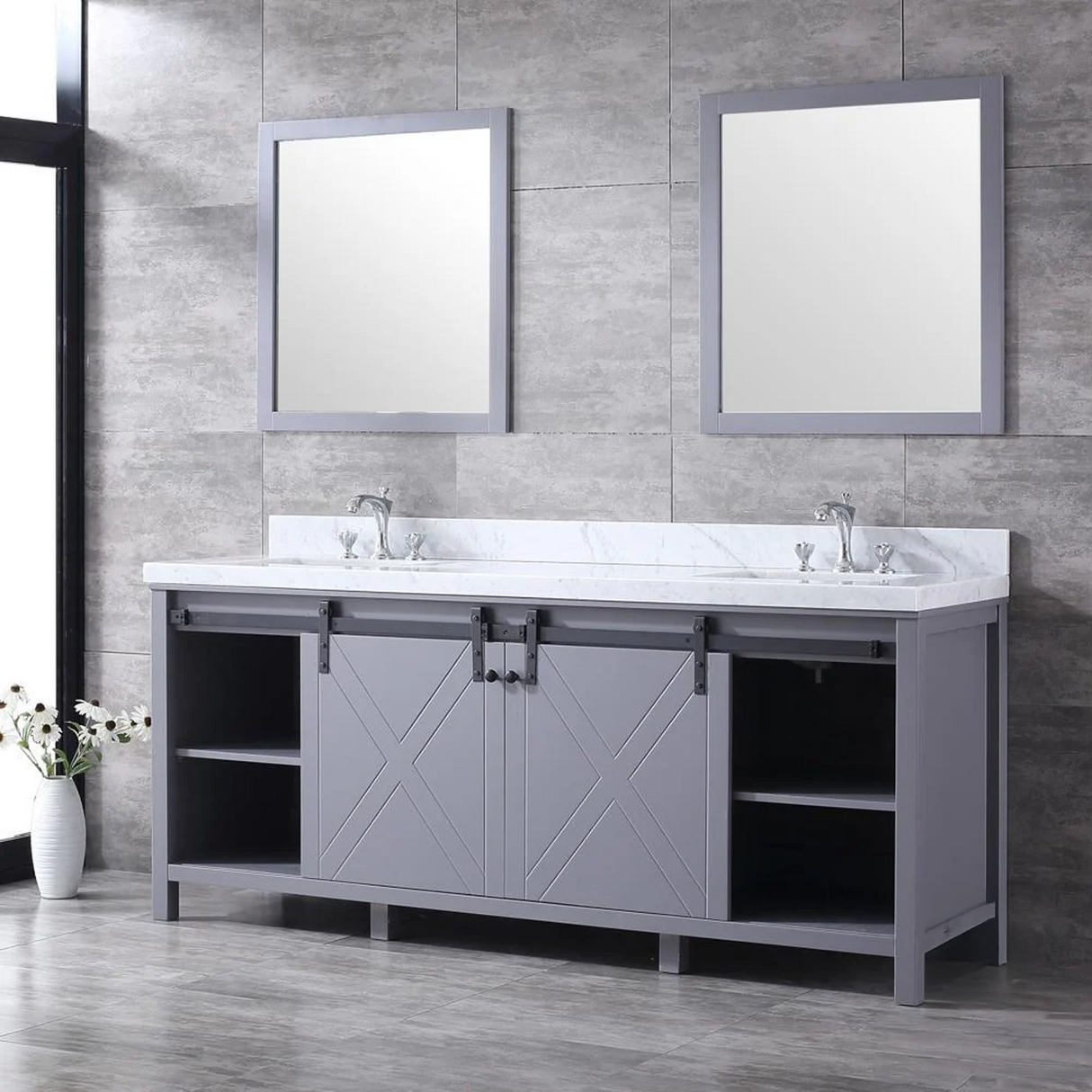 Marsyas Freestanding Dark Grey Freestanding Bathroom Vanity With Undermount Ceramic Sink, White Carrara Marble Top