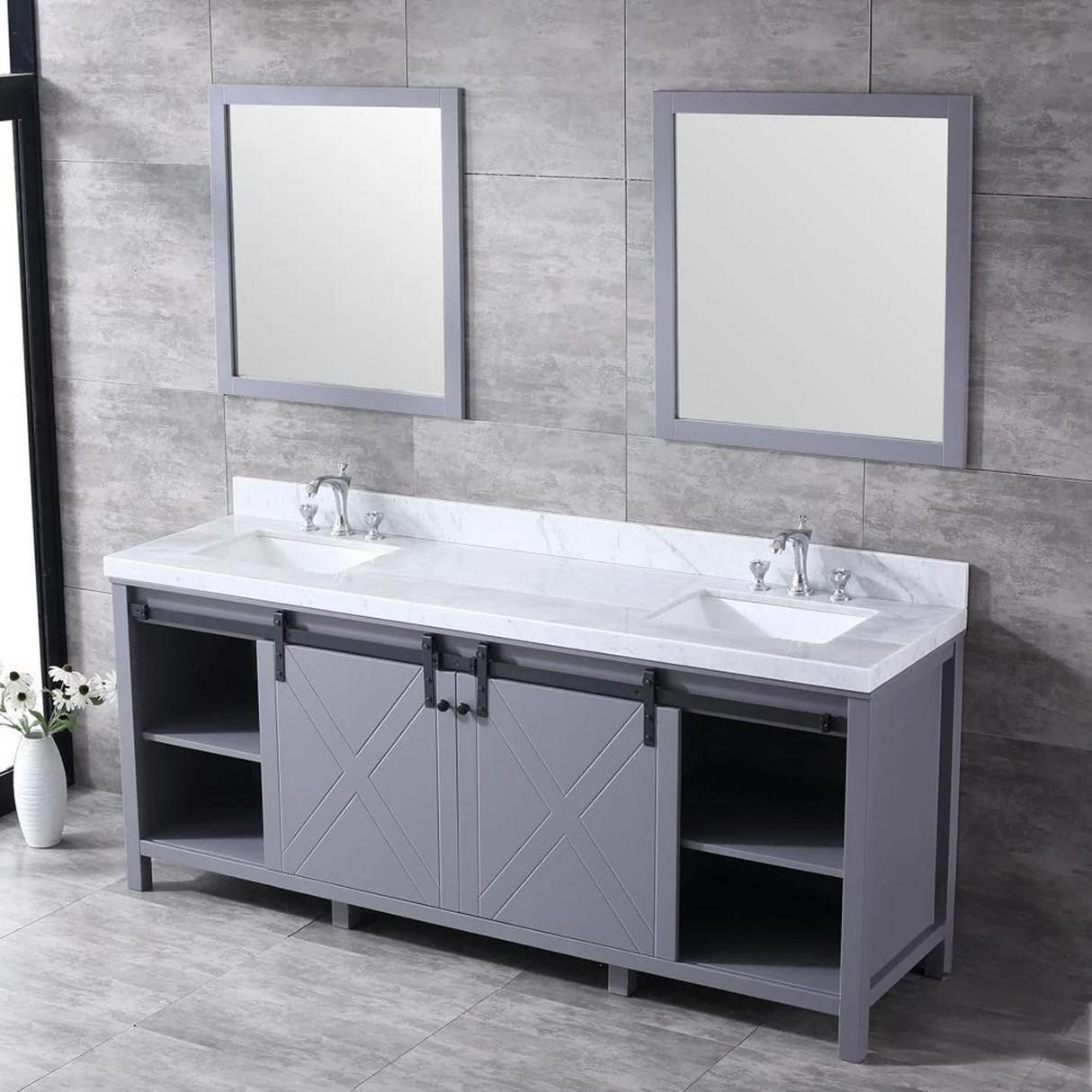 Marsyas Freestanding Dark Grey Freestanding Bathroom Vanity With Undermount Ceramic Sink, White Carrara Marble Top