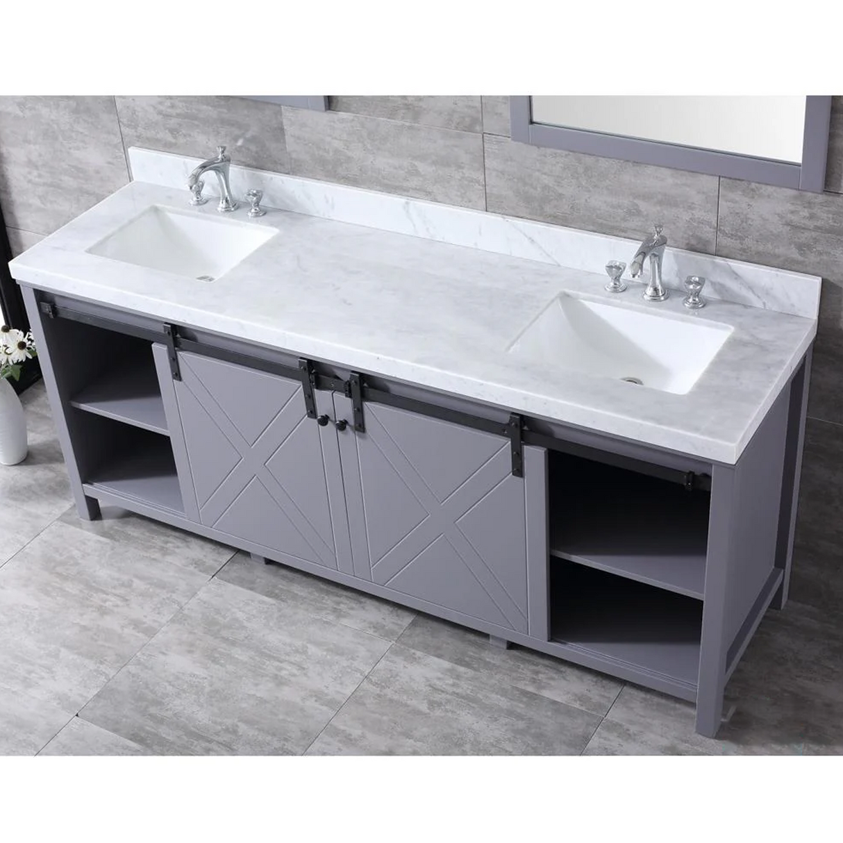 Marsyas Freestanding Dark Grey Freestanding Bathroom Vanity With Undermount Ceramic Sink, White Carrara Marble Top