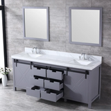 Marsyas 80 In. Freestanding Dark Grey Bathroom Vanity With Double Undermount Ceramic Sink, White Carrara Marble Top