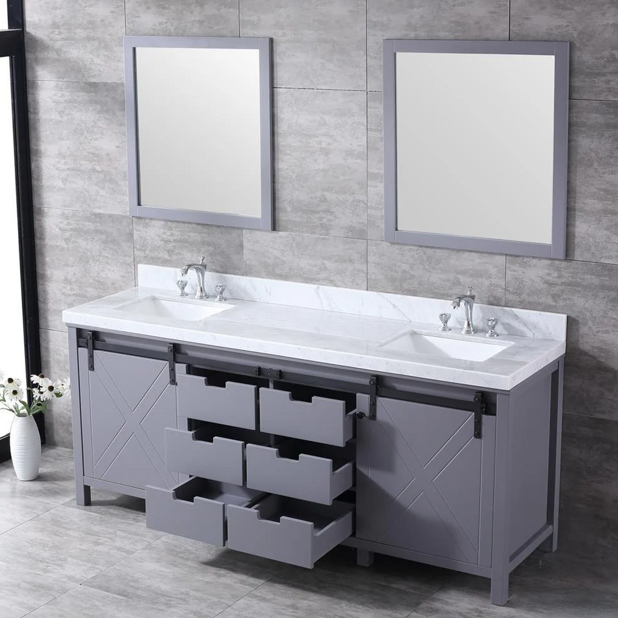 Marsyas Freestanding Dark Grey Freestanding Bathroom Vanity With Undermount Ceramic Sink, White Carrara Marble Top