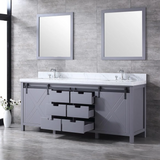 Marsyas 80 In. Freestanding Dark Grey Bathroom Vanity With Double Undermount Ceramic Sink, White Carrara Marble Top