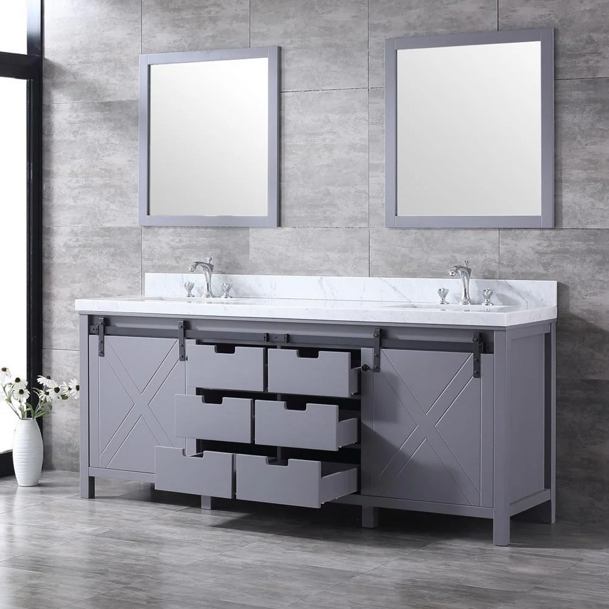 Marsyas Freestanding Dark Grey Freestanding Bathroom Vanity With Undermount Ceramic Sink, White Carrara Marble Top