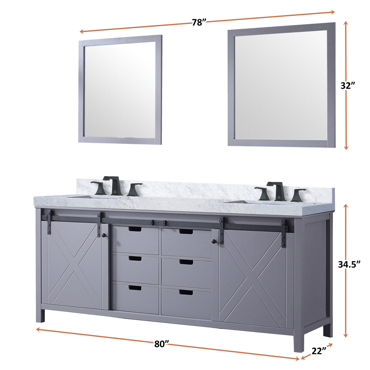 Marsyas 80 in. Freestanding Bathroom Vanity with White Quartz top, White Square Sink