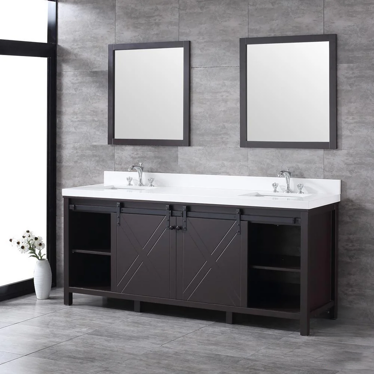 Marsyas Brown Freestanding Bathroom Vanity with White Quartz top, White Square Sink