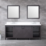 Marsyas 80" Brown Double Vanity, White Quartz Top, White Square Sinks and no Mirror