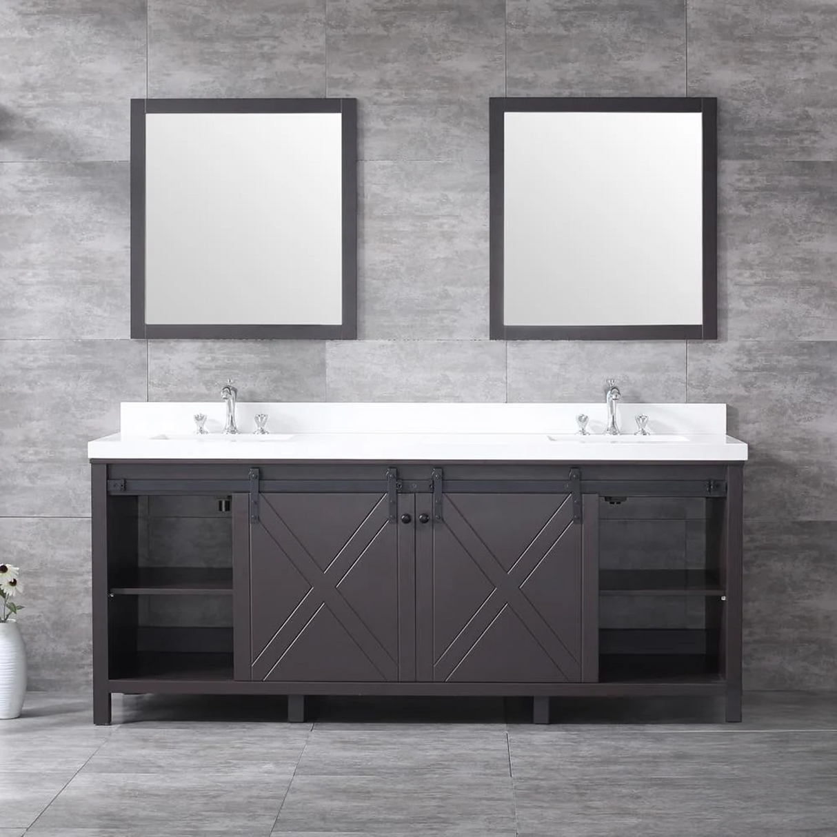 Marsyas Brown Freestanding Bathroom Vanity with White Quartz top, White Square Sink