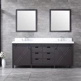 Marsyas 80" Brown Double Vanity, White Quartz Top, White Square Sinks and no Mirror