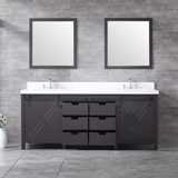 Marsyas 80" Brown Double Vanity, White Quartz Top, White Square Sinks and 30" Mirrors