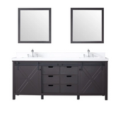 Marsyas 80" Brown Double Vanity, White Quartz Top, White Square Sinks and 30" Mirrors