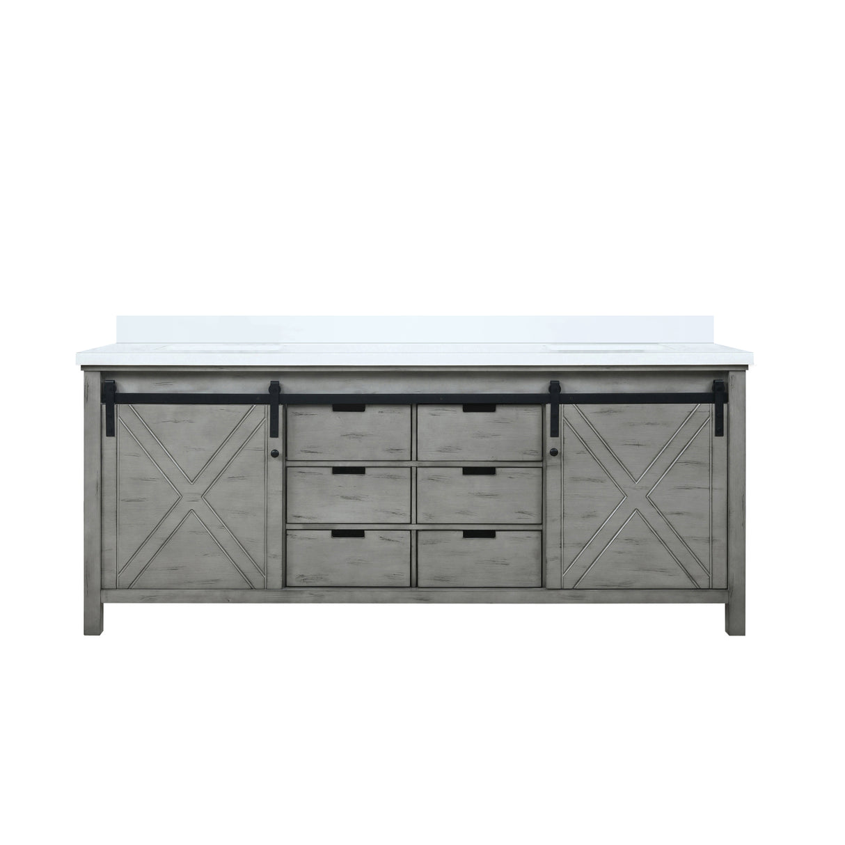 Marsyas 80 in. Freestanding Bathroom Vanity with White Quartz top, White Square Sink