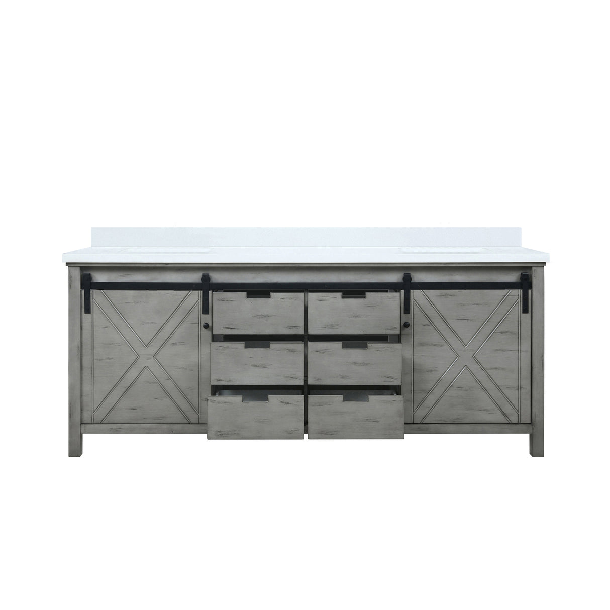 Marsyas 80 in. Freestanding Bathroom Vanity with White Quartz top, White Square Sink