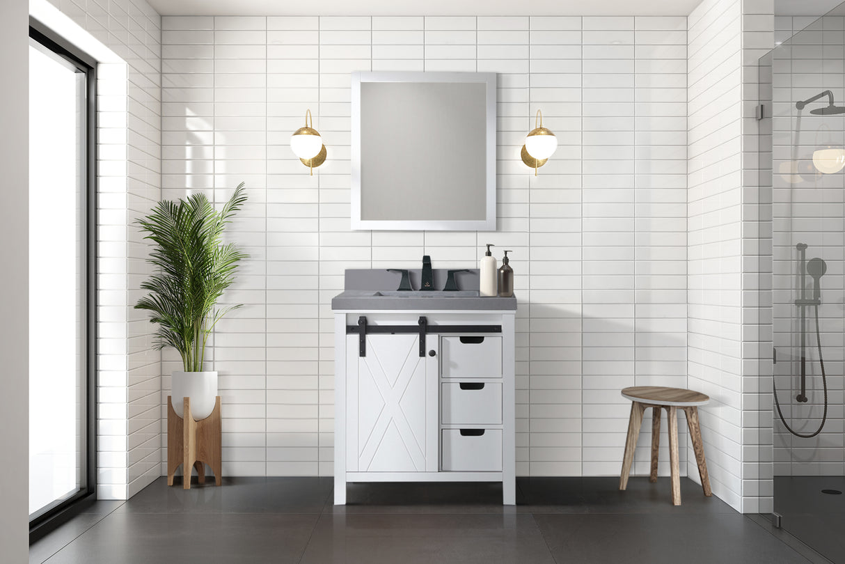 Marsyas 30 in. Freestanding Bathroom Vanity with White Quartz top, White Square Sink