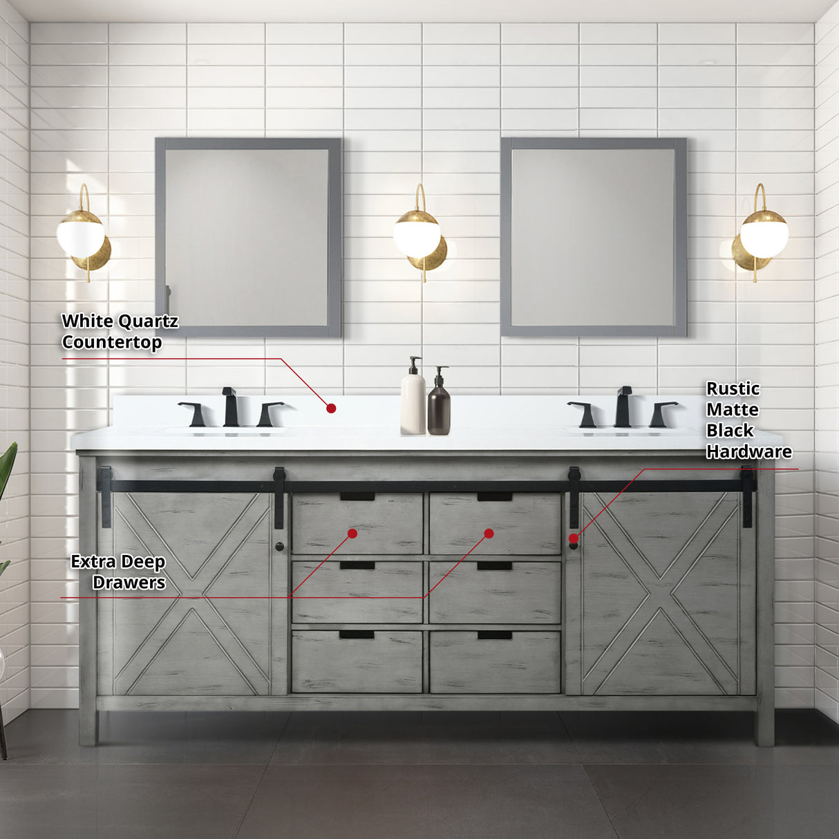 Marsyas 80 in. Freestanding Bathroom Vanity with White Quartz top, White Square Sink