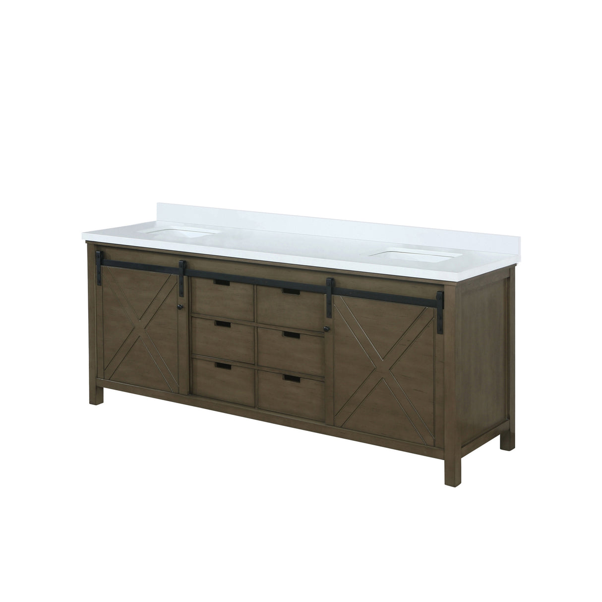 Marsyas 80 in. Freestanding Bathroom Vanity with White Quartz top, White Square Sink
