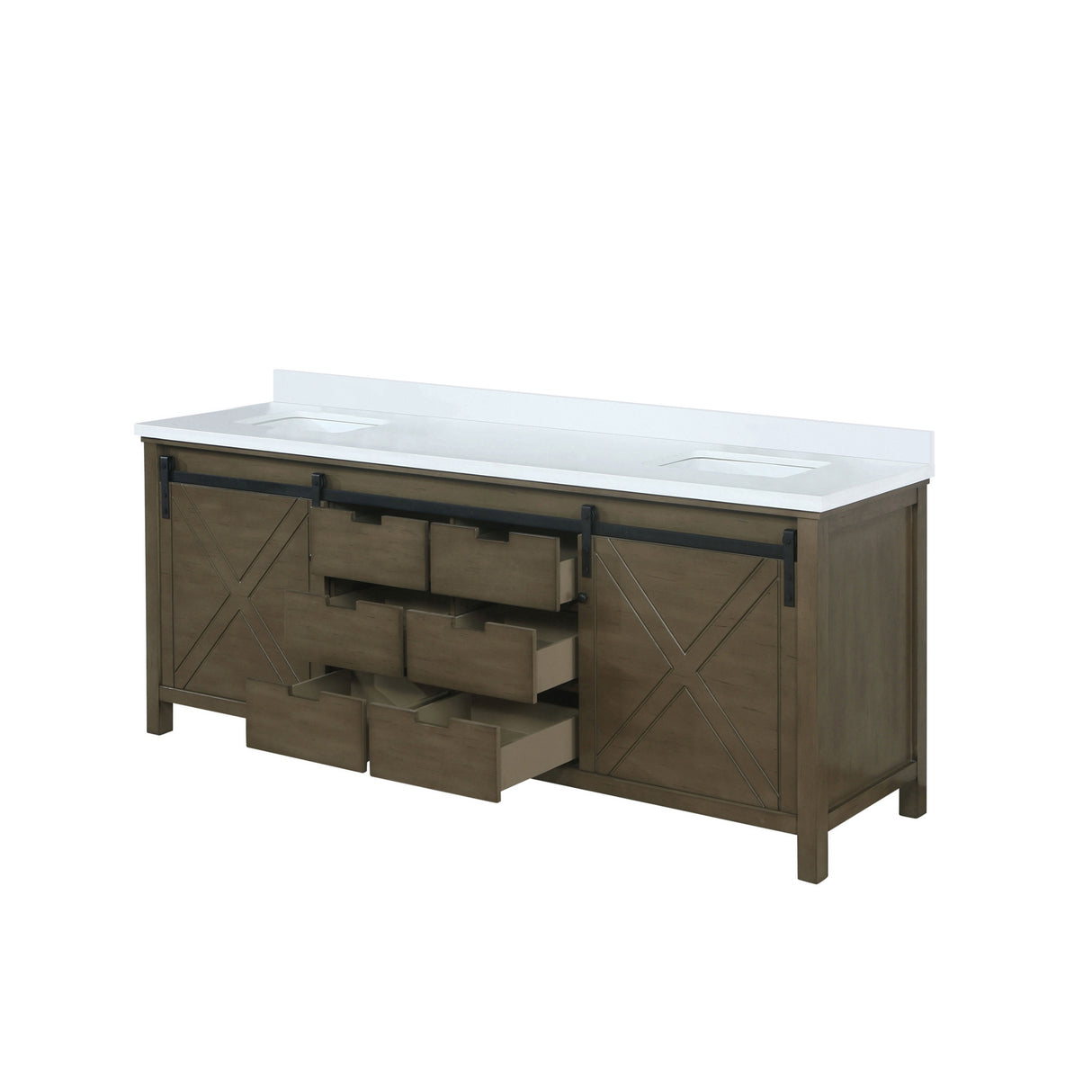 Marsyas 80 in. Freestanding Bathroom Vanity with White Quartz top, White Square Sink