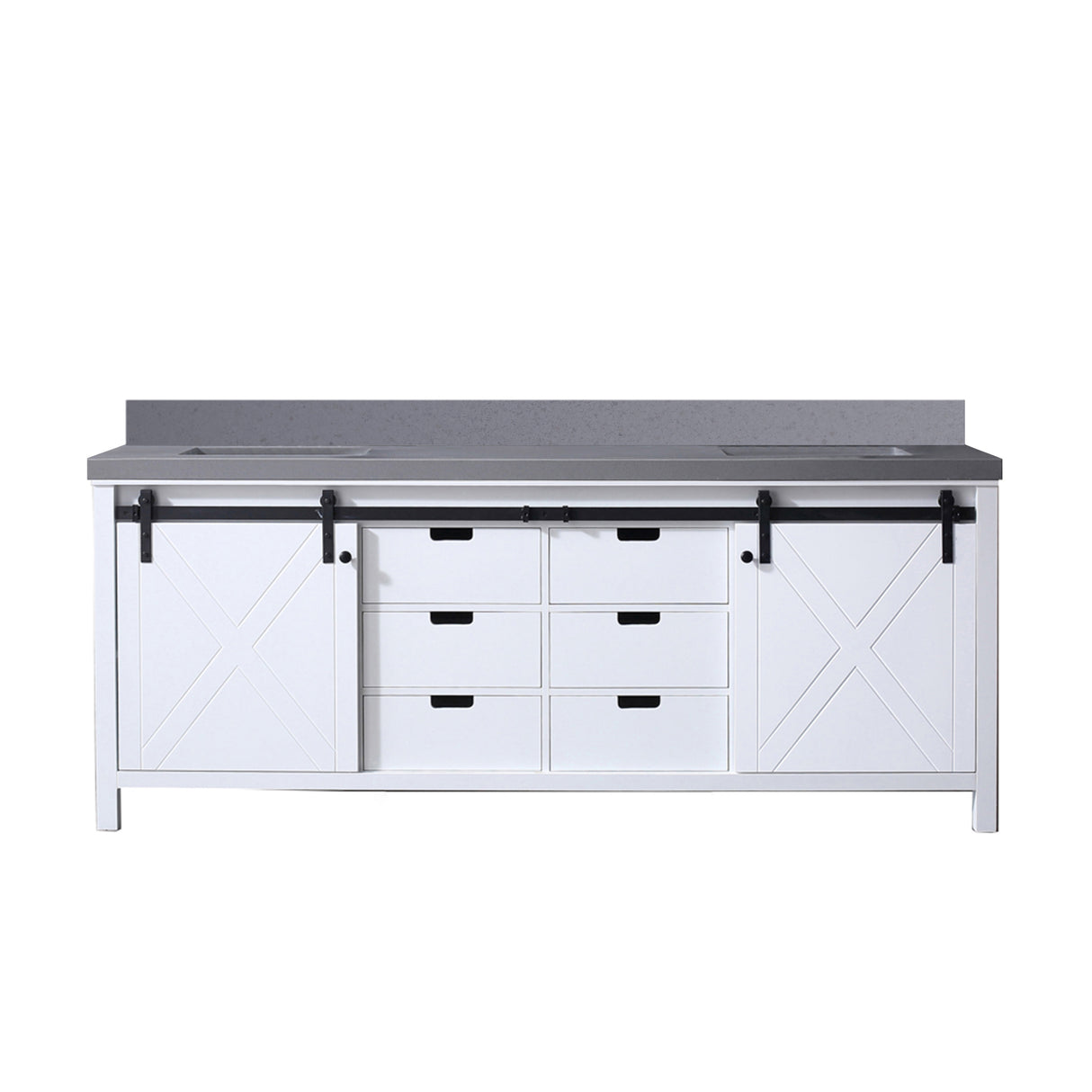 Marsyas 84 in. Freestanding Bathroom Vanity with White Quartz top, White Square Sink